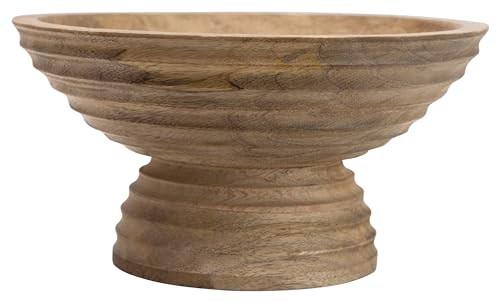 Creative Co-Op DF2440 Ridged Mango Wood Footed Bowl, Brown, 5 quarts, Large