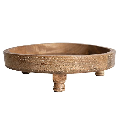 Creative Co-Op Boho Footed Wood Carved Design, Natural Decorative Tray