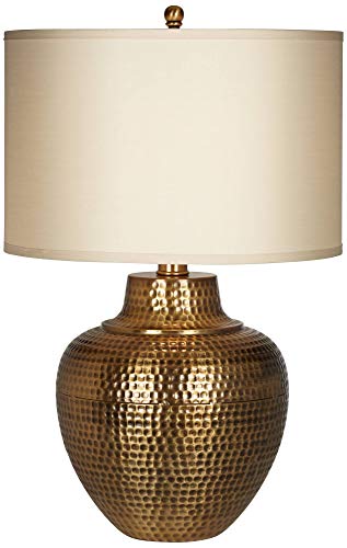 Maison Loft Rustic Farmhouse Table Lamp 27" Tall Hammered Antique Brass Cream Linen Drum Shade for Living Room Bedroom Bedside Nightstand Office Family Traditional - Franklin Iron Works