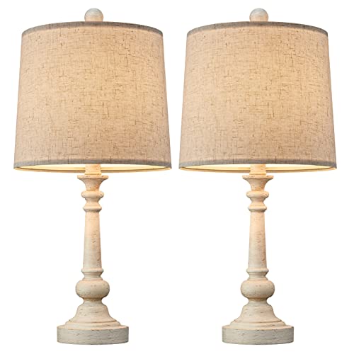 PoKat 21" Retro Style Farmhouse Table Lamp Sets of 2 for Living Room Bedroom Rustic Bedside Nightstand Lamp Linen Washed