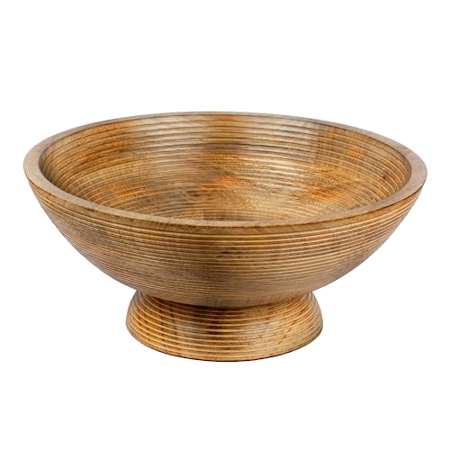 FLAQUI DESIGN Wood Pedestal Bowl - Wooden Fruit Bowl for Kitchen Counter - Large Decorative Bowl - 12" Footed Bowl Decorative - Potpourri Bowl for Modern Organic Decor