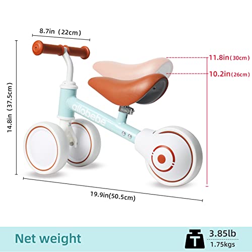 allobebe Baby Balance Bike for 1 Year Old, Toddler First Balance Bike, No Pedal Infant 4 Wheels Baby Walker First Birthday Gift, Mini Bike for 12-24 Months, Shinning Blue