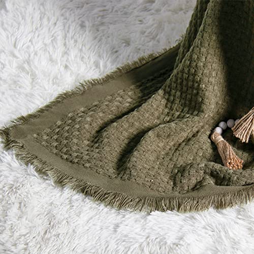 lifein Throw Blanket for Couch-Soft Boho Throw Blanket,Cozy Fall Knit Green Waffle Throw,Small Knitted Farmhouse Lightweight Blanket&Throw for Bed,Chair,Sofa,Home Decor,Christmas(Olive Green,50*60")