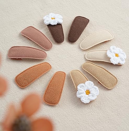 Fancy Clouds 20 Pack Baby Hair Clips for Girls Toddler,Neutral Fabric Snap Clips Pins With Embroidery Daisy Flower,Handmade Hair Accessories Barrettes for School Age Kids Children Gifts