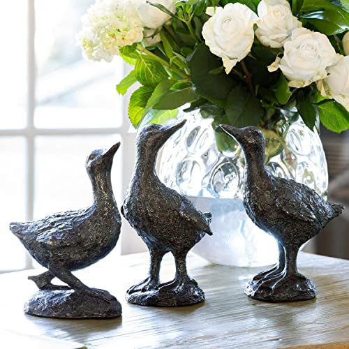 Park Hill Collection Les Trois Canards Figurine,8.5-inches Height,Antique Copper,Resin,Set of 3,Forged Distressed Appearance