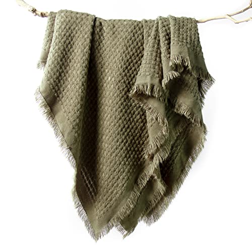 lifein Throw Blanket for Couch-Soft Boho Throw Blanket,Cozy Fall Knit Green Waffle Throw,Small Knitted Farmhouse Lightweight Blanket&Throw for Bed,Chair,Sofa,Home Decor,Christmas(Olive Green,50*60")