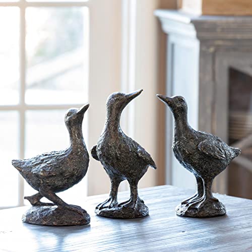 Park Hill Collection Les Trois Canards Figurine,8.5-inches Height,Antique Copper,Resin,Set of 3,Forged Distressed Appearance