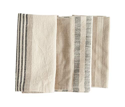 Creative Co-Op Taupe, Black & Cream Striped Cotton Woven Napkins (Set of 4 Pieces)