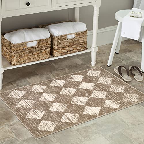 Lahome Moroccan Treills Area Rug - 2x3 Small Beige Bathroom Rug Door Rugs for Entryway Indoor, Checkered Washable Non Slip Throw Carpet for Bathroom Powder Room Kitchen Bedroom Front Door