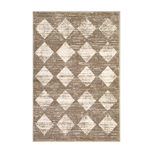 Lahome Moroccan Treills Area Rug - 2x3 Small Beige Bathroom Rug Door Rugs for Entryway Indoor, Checkered Washable Non Slip Throw Carpet for Bathroom Powder Room Kitchen Bedroom Front Door