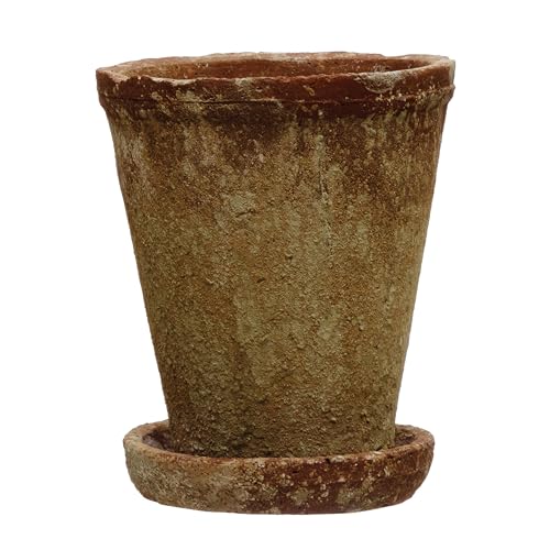 Creative Co-Op Cement Saucer, Distressed Terra-Cotta Finish, Set of 2 (Holds 5" Planter Pot, Brown, 2 Count