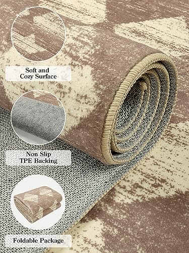 Lahome Moroccan Treills Area Rug - 2x3 Small Beige Bathroom Rug Door Rugs for Entryway Indoor, Checkered Washable Non Slip Throw Carpet for Bathroom Powder Room Kitchen Bedroom Front Door