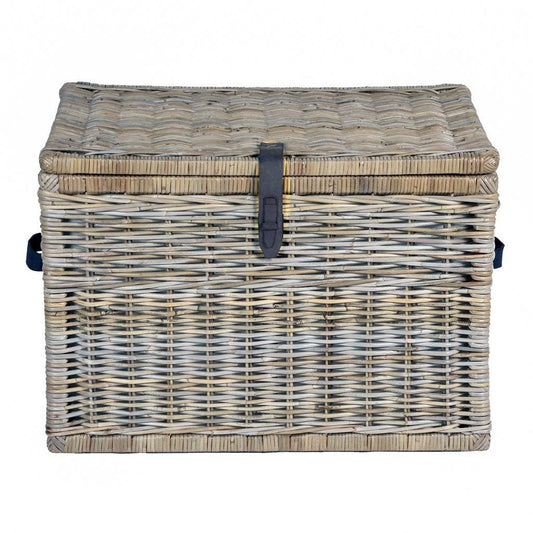 The Basket Lady Deep Wicker Storage Trunk, Large, 24 in L x 17 in W x 17.5 in H, Serene Grey